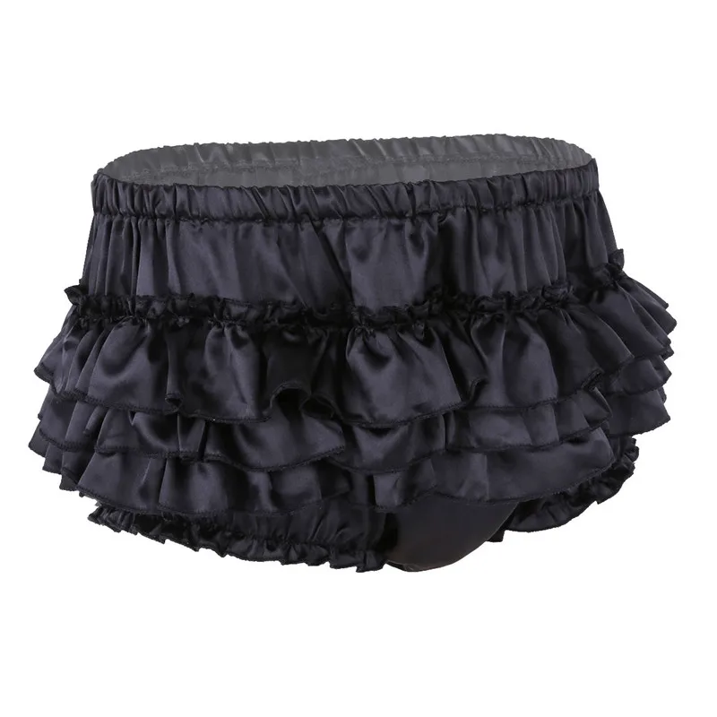 Summer Mens Briefs Shiny Satin Ruffled Bloomer Tiered Skirted Panties for Male Man Underpants