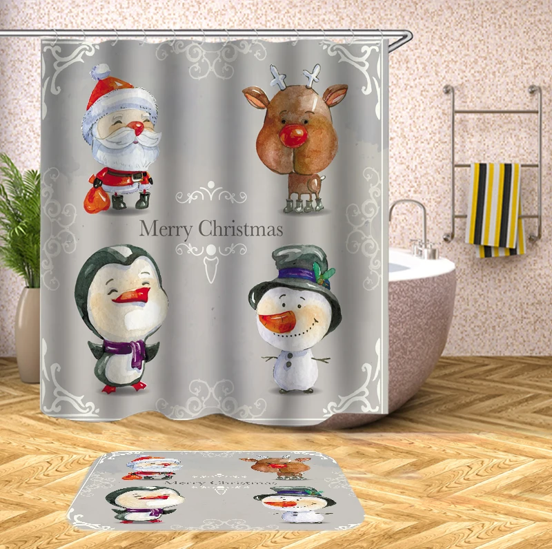 

christmas shower curtain with hooks bathroom curtain 3d shower curtains flower Fabric christmas Bath waterproof curtains Or mat