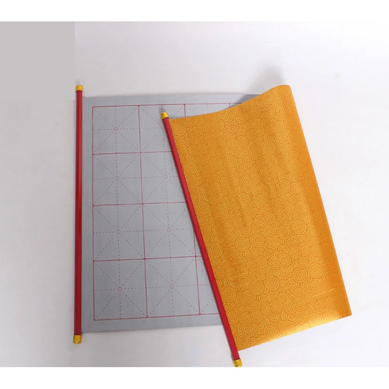 

Chinese Calligraphy Magic Water Writing Cloth Scroll book yellow Brocade back Repeat use Cloth Paper For Calligraphy Practice