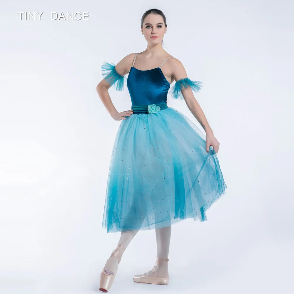 Wholesale Ombre Blue Camisole Ballet Dress Velvet Leotard Bodice with Layers of Blue Ballet Tutu Ballerina Dance Costumes 19116