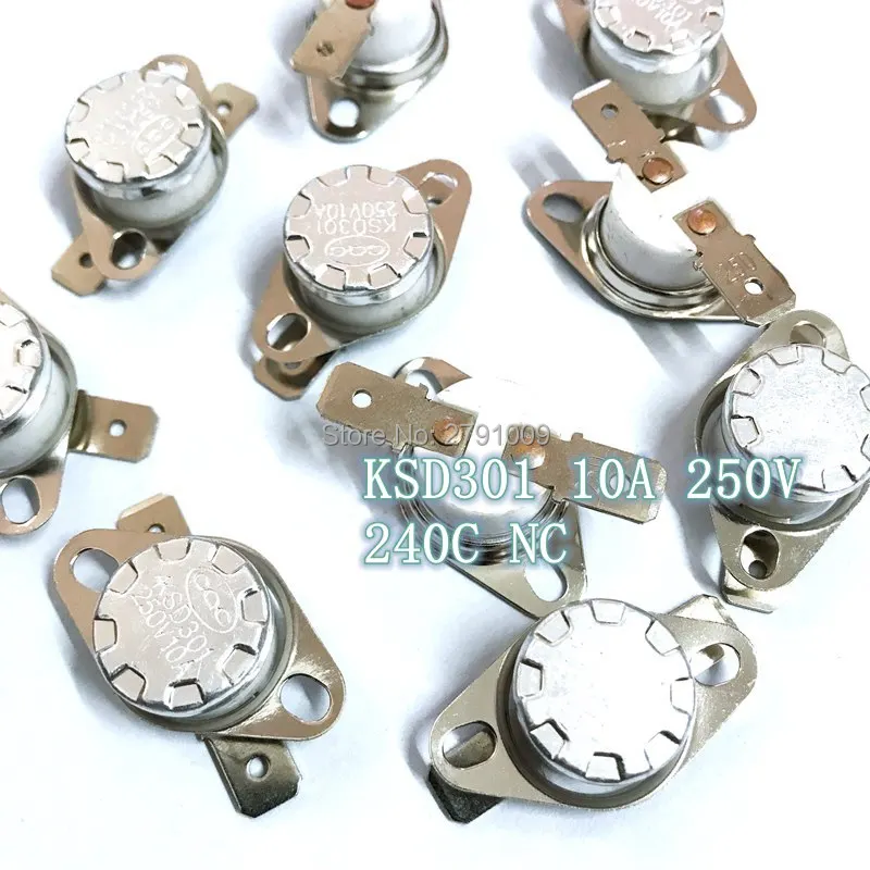 10pcs KSD301 240C Normally Closed Manual Reset Temperature Switch Ceramics 10A 250V 240 Degrees NC Automatic Disconnection 240 C