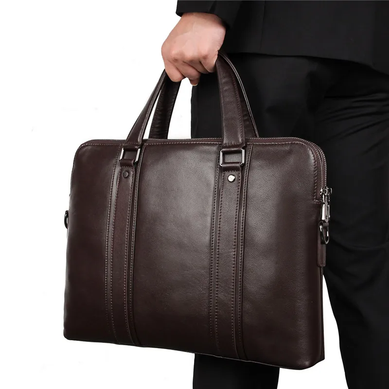 

Nesitu High-end Blue Black Coffee Genuine Leather 14'' Laptop Men Briefcase Business Messenger Bag Office Portfolio M7325