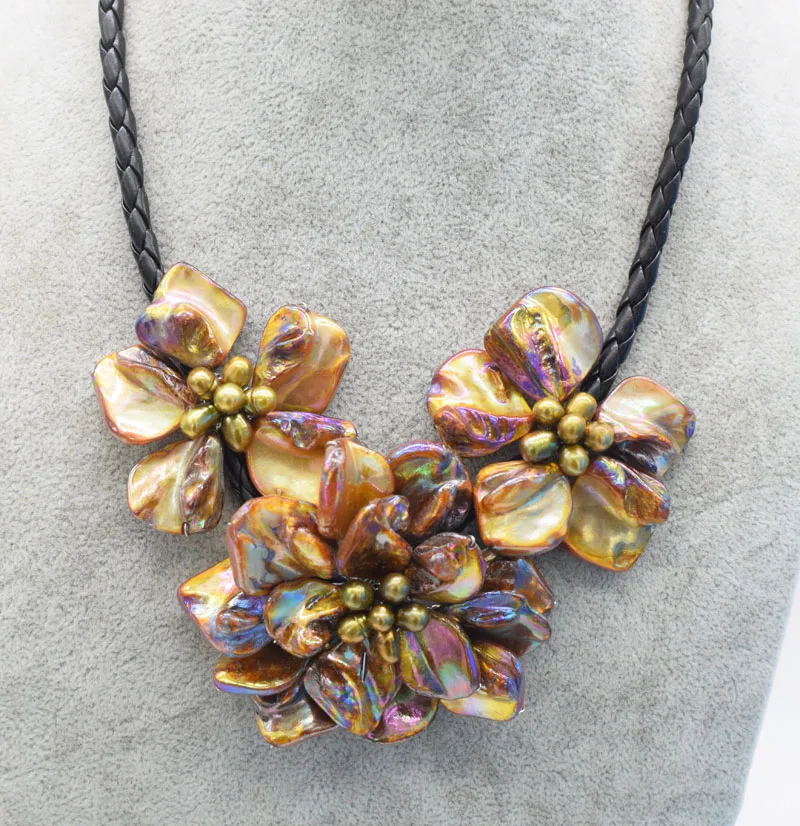 WOW!   brown rice and shell flowers necklace 48cm  nature hand make wholesale FPPJ