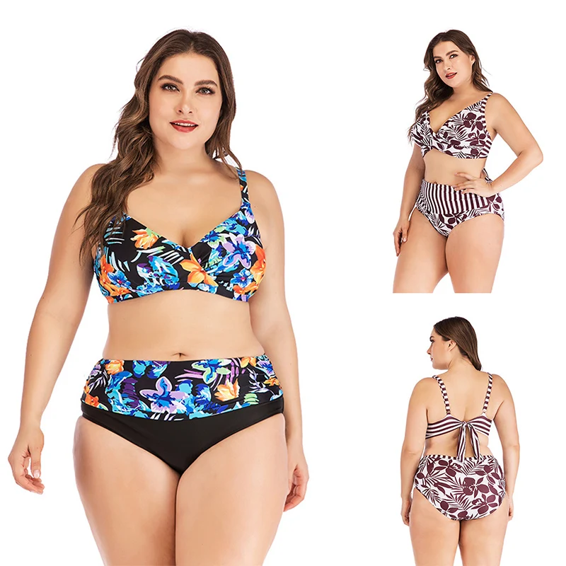 

Floral Print Big Breast Swimsuit Plus Size Bikini Push Up Patchwork Swimwear Women Biquini Bathing Suit Maillot de Bain Femme