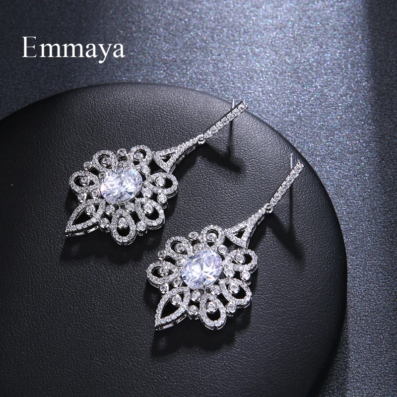 EMMAYA Luxury Dazzling Big Cubic Zircon Drop Earrings for Bridal Fashion Sliver Color Crystal Wedding Jewelry