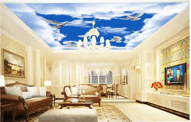 

Home Decoration wallpaper 3d ceiling Blue sky and white clouds pigeon Zenith murals 3d ceiling murals wallpaper