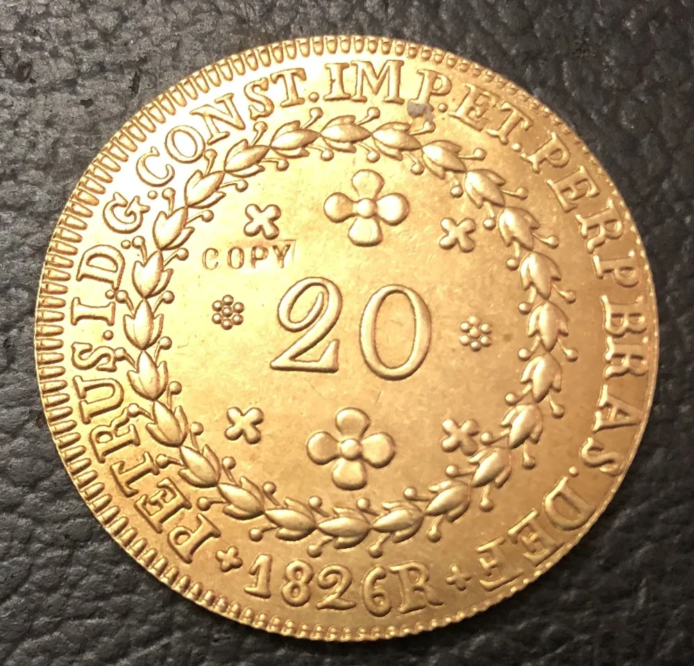 1826-R Brasile 20 Reis-Pedro I Rame Copia Coin