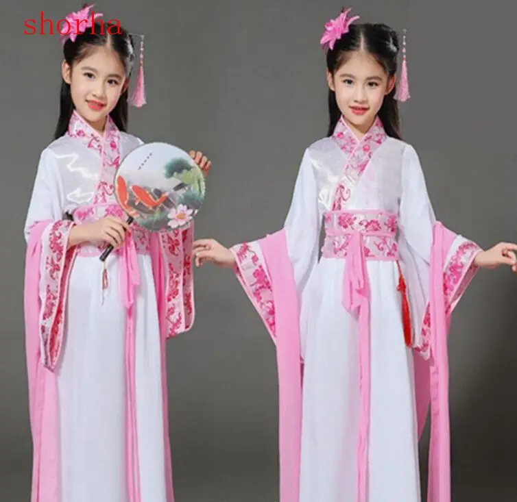 

Classical Girls dress National Costume Chinese Hanfu Ethnic Dance For Kids Children's photography dress Ancient Costume dress