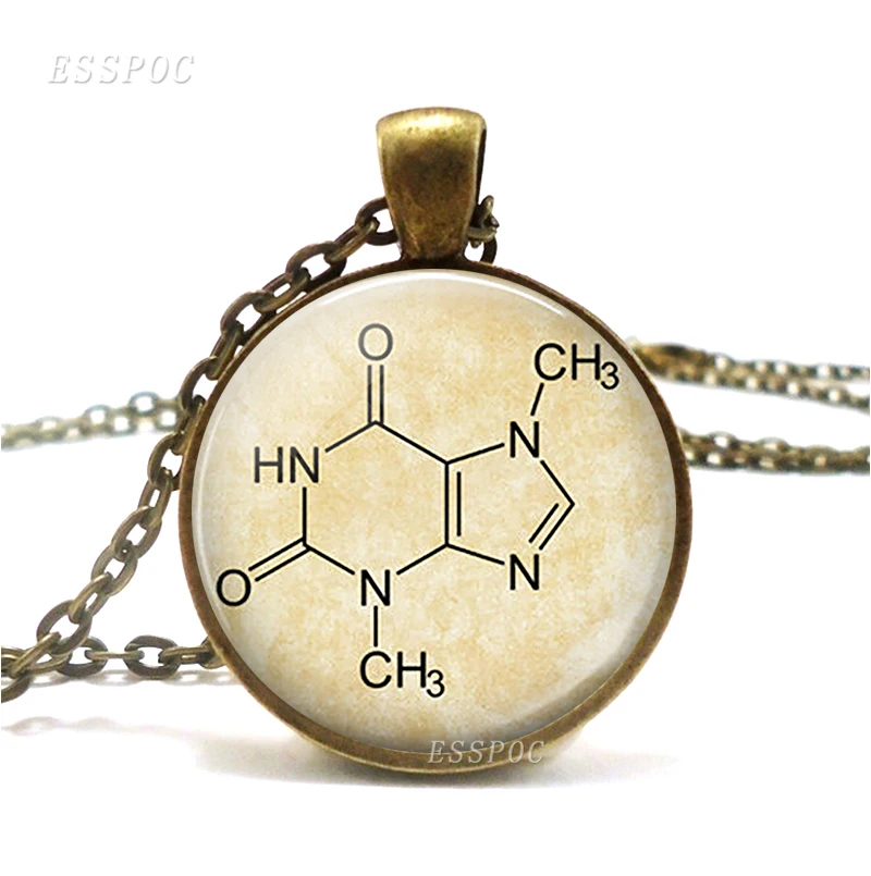 Chocolate Molecule bronze Necklace Pendant Theobromine Chemistry  Fashion Glass Unisex Chocolate Lover Gift Sweater chain