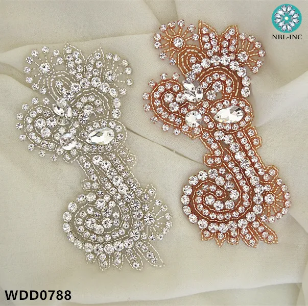 

(30PCS )Wholesale bridal hand beaded sewing crystal rhinestone applique patch iron on for wedding dresses WDD0788