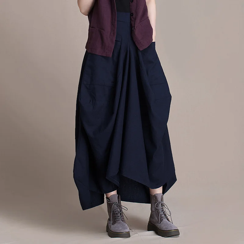 Long Maxi Skirts for Women, Elastic Waist, Cotton and Linen, Irregular Skirts, Black and Brown, New Fashion,Summer 2024