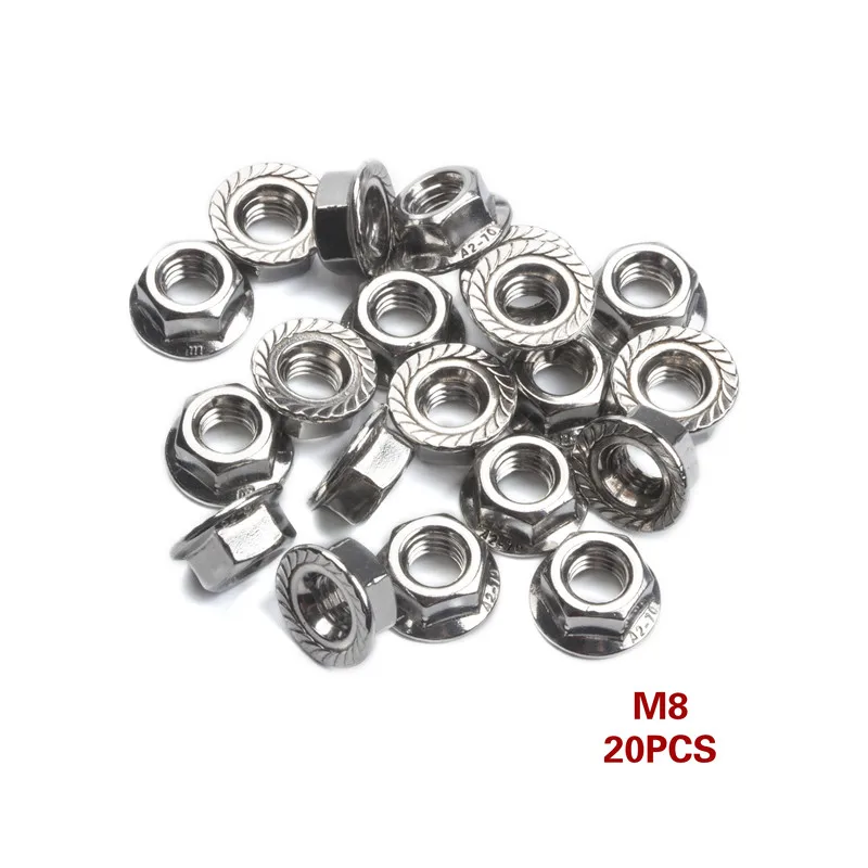 20Pcs 304 Stainless Steel Hexagon Flange Nuts Set Lock Nut Sets Threaded Nuts Fastening Hardware Accessories Nut Kit M3/4/5/6/8
