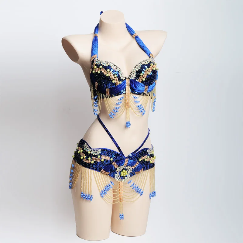 Reggiseno e cintura con perline da donna Reggiseno di danza del ventre Cintura Costume di danza del ventre Set Abiti di danza del ventre Abiti da