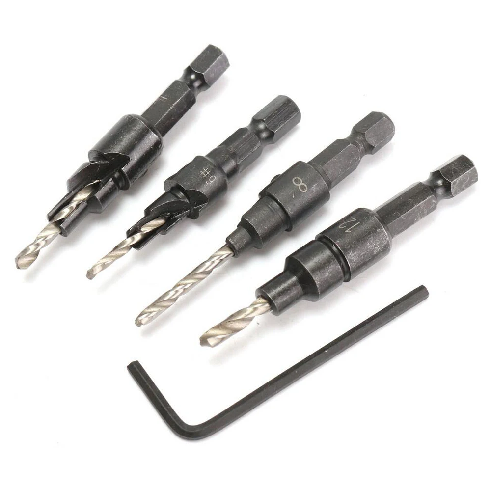 WENXING 4pcs Svasatore Trapano La Lavorazione Del Legno Punta Del Trapano Set di Perforazione Pilota Fori Per Vite Formati #6 #8 #10 #12