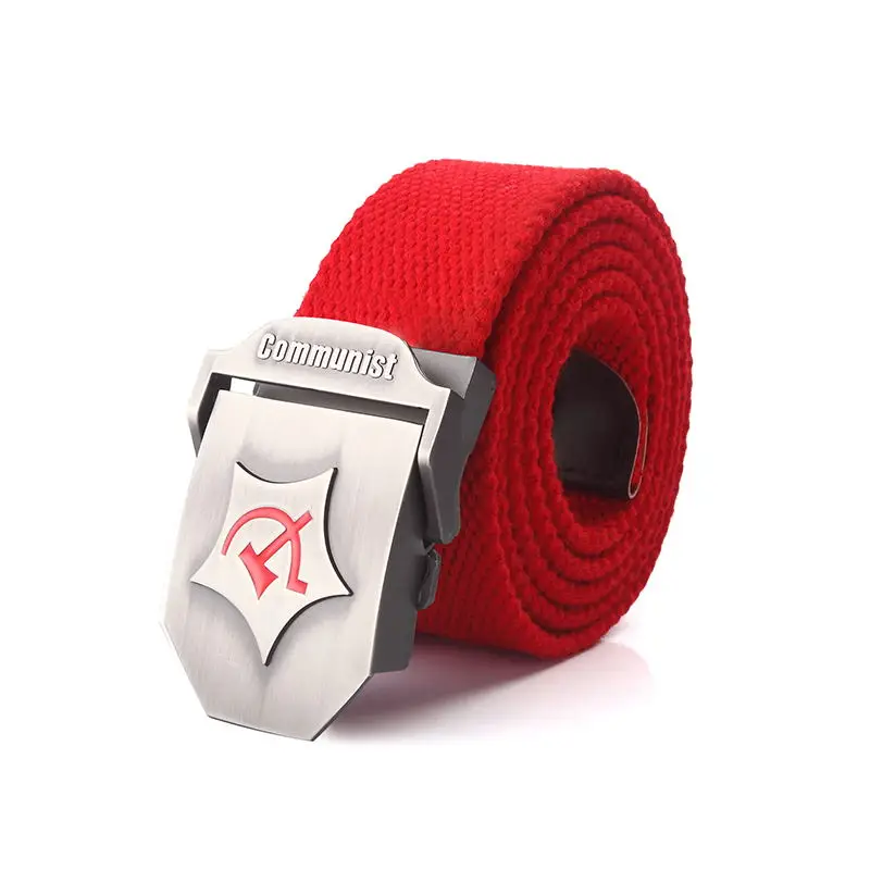BOKADIAO Men&Women Military Canvas Belt Luxury CCCP Communist Red Metal Buckle Jeans Belt Army Tactical Belts for Men Strap Male