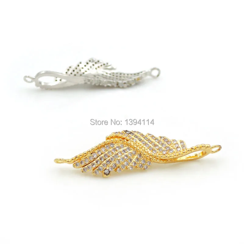 38*11*6mm Micro Pave Clear CZ Feather Connector Fit For Women As DIY Bracelets Accessory