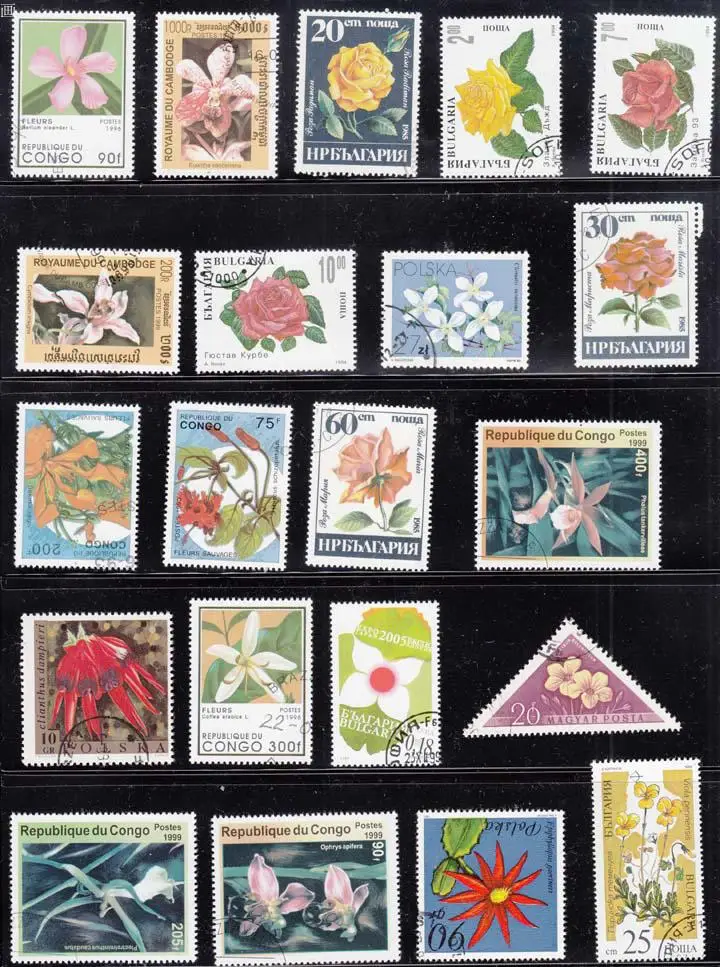 50Pcs/Bag World Flowers Stamps All Different from Many Countries NO Repeat  Marked Postage Stamps for Collecting