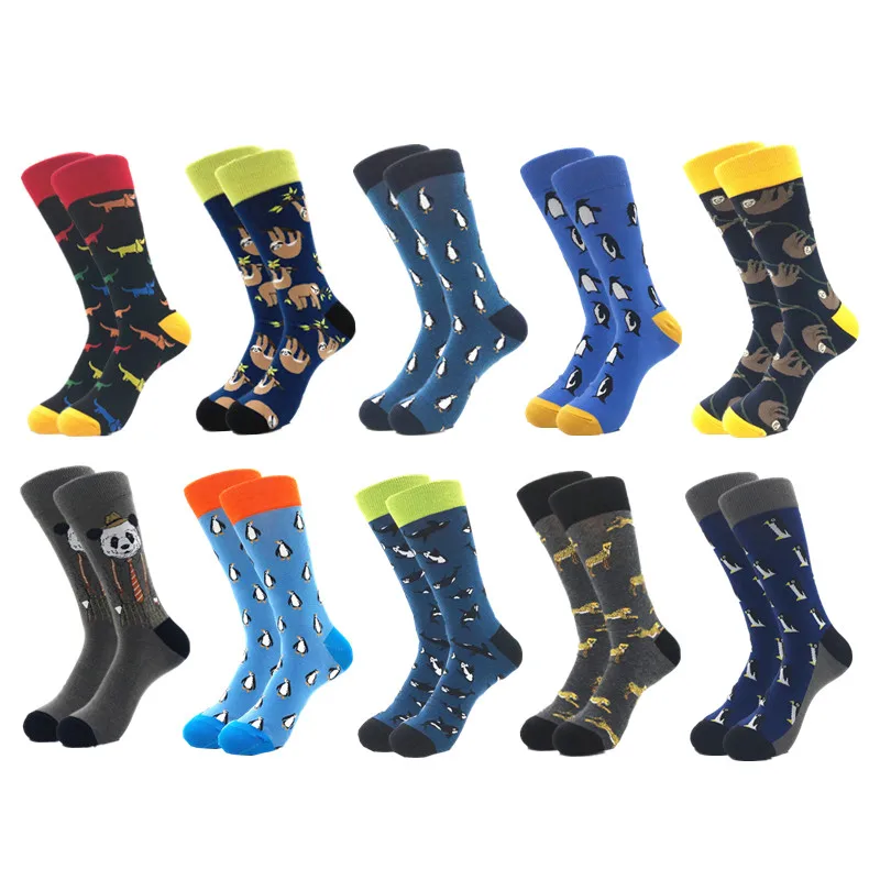 10pairs/lot Brand Quality Mens Socks Combed Cotton colorful Happy Funny Sock Autumn Winter Warm Casual long Men compression sock