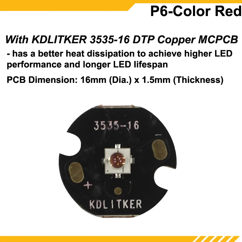 KDLITKER P6-COLOR Luminus SST-10-R Red 620nm 600 Lumens 3V - 9V 1-Mode OP P60 Drop-in