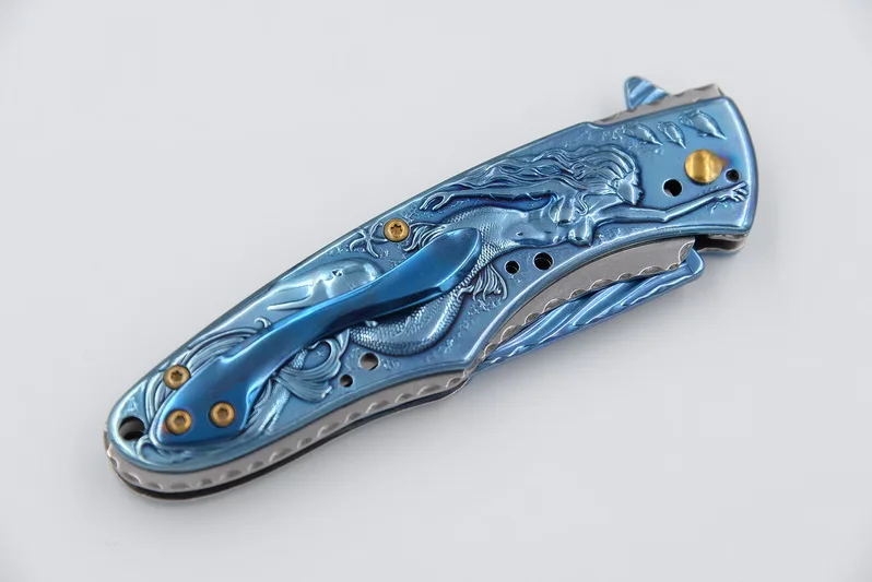 JUFULE coltello ribaltabile pieghevole a sirena dal design originale 8 cr15mov lama 420 manico cucina campeggio caccia 244 coltelli multiuso strumento EDC