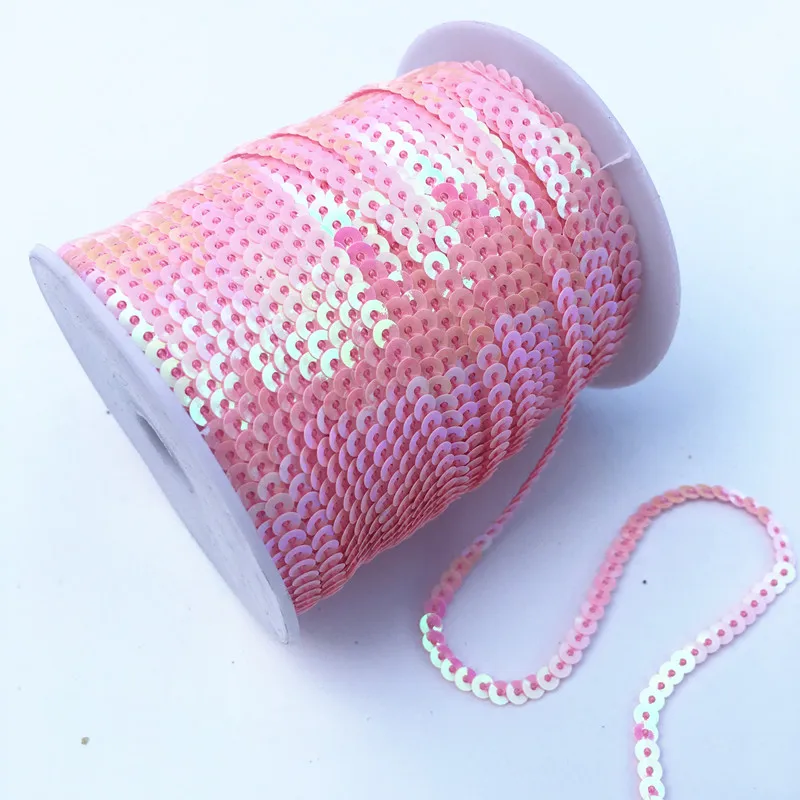 1 Roll/Lot (100 Yards) Dia 6mm PVC Flat Round Sequins Roll, Paillettes sewing on trim,Sequined Lace Ribbon DIY Accessory