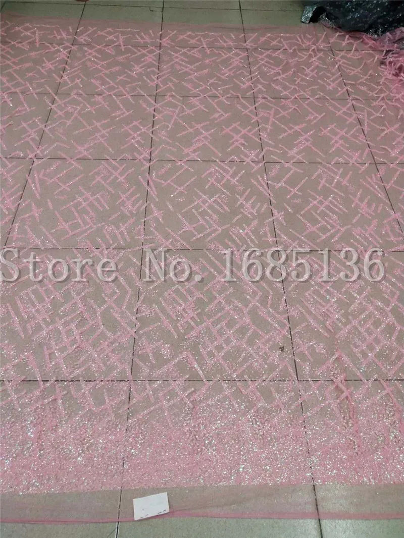

Light pink color Newest H-1924 african tulle mesh fabric sparkly glued glitter sequins lace fabric for party dress