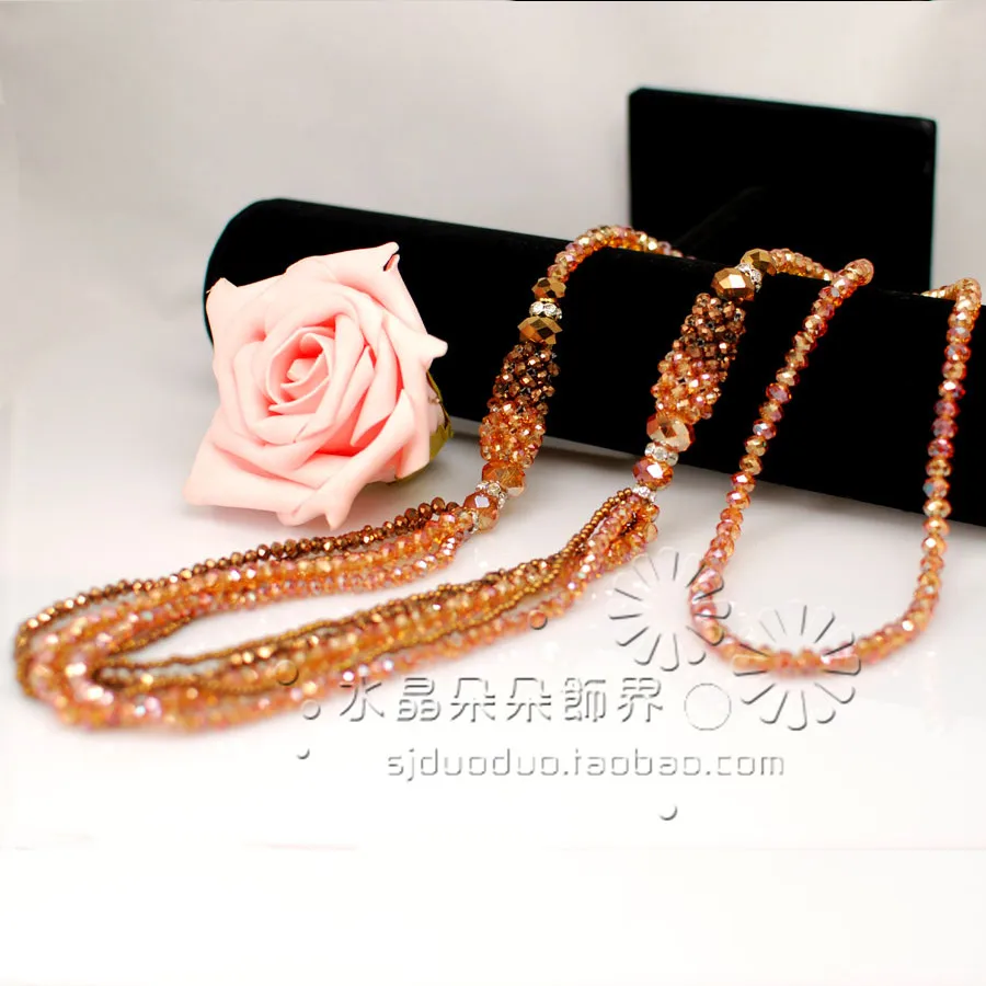 Handmade delicate long design crystal necklace long necklace design crystal accessories