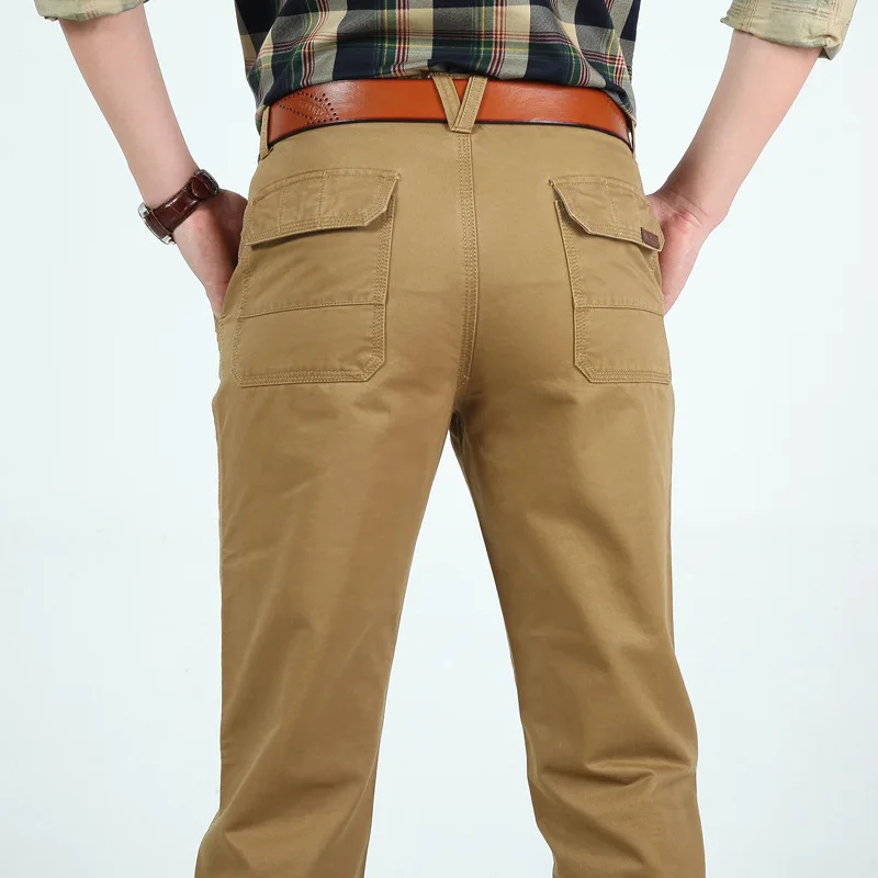 2022 Businessmen Casual Trousers Men's Long Straight Pants Pure Cotton Full Length Pants Black Men Green Khaki Plus Size Pants