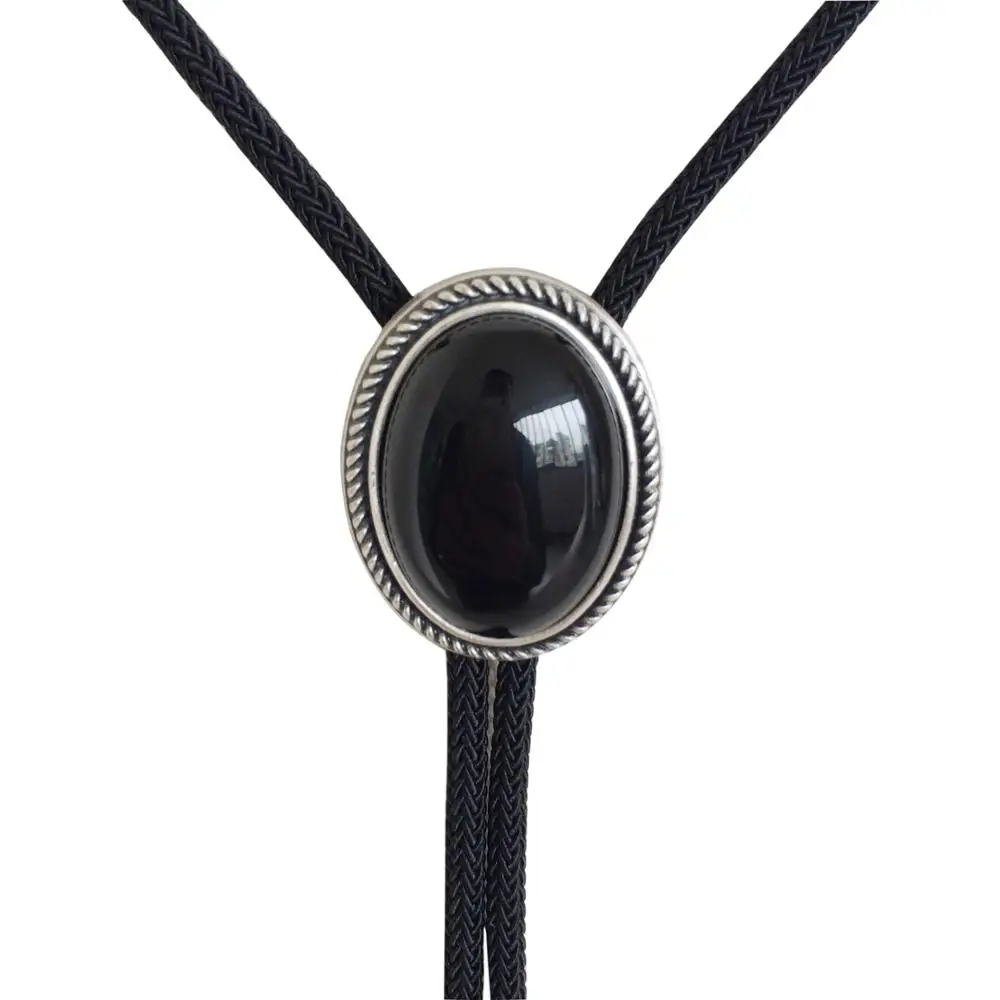 New Nature Black Obsidian Stone Oval Wedding Bolo Tie Necklace BOLOTIE-069