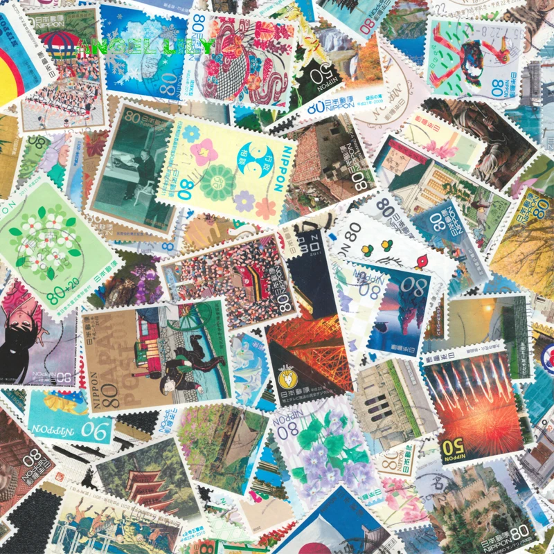 50 PCS All Different Japanese Postage Stamps With Post Mark Off Paper For Collection