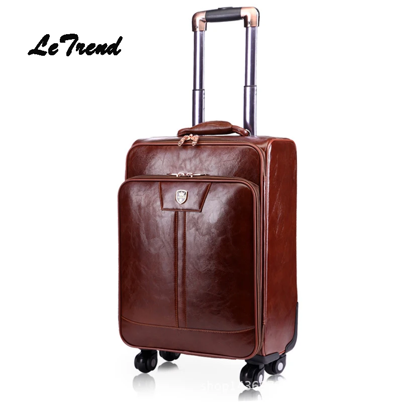 Letrend Luxury Man Rolling Luggage Spinner 16 inch Business Cabin Trolley PU Leather Trunk Women Suitcases Wheels Travel Bag