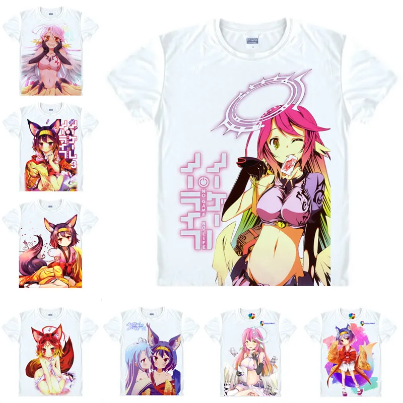 Coolprint Japanese Anime Shirt NO GAME NO LIFE T-Shirts Multi-style Short Sleeve Jibril Hatsuse Izuna Cosplay Costume Kawaii