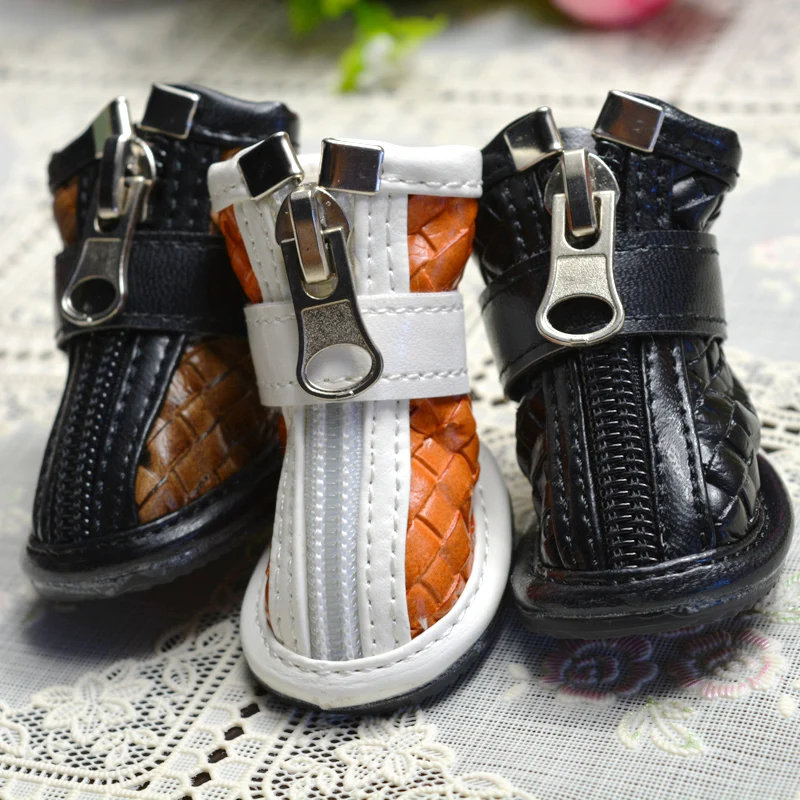 4pcs/set Red/Yellow/Coffee/Black Grid Weave Big Dog Shoes 8931 XL/XXL/XXXL Animal Pet Puppy Cat Accessories Products