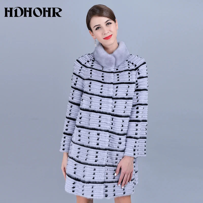 HDHOHR 2025 nuevo abrigo de piel auténtica, abrigos de piel de visón Natural para mujer con punto ondulado, chaqueta de piel de moda de tres colores para mujer