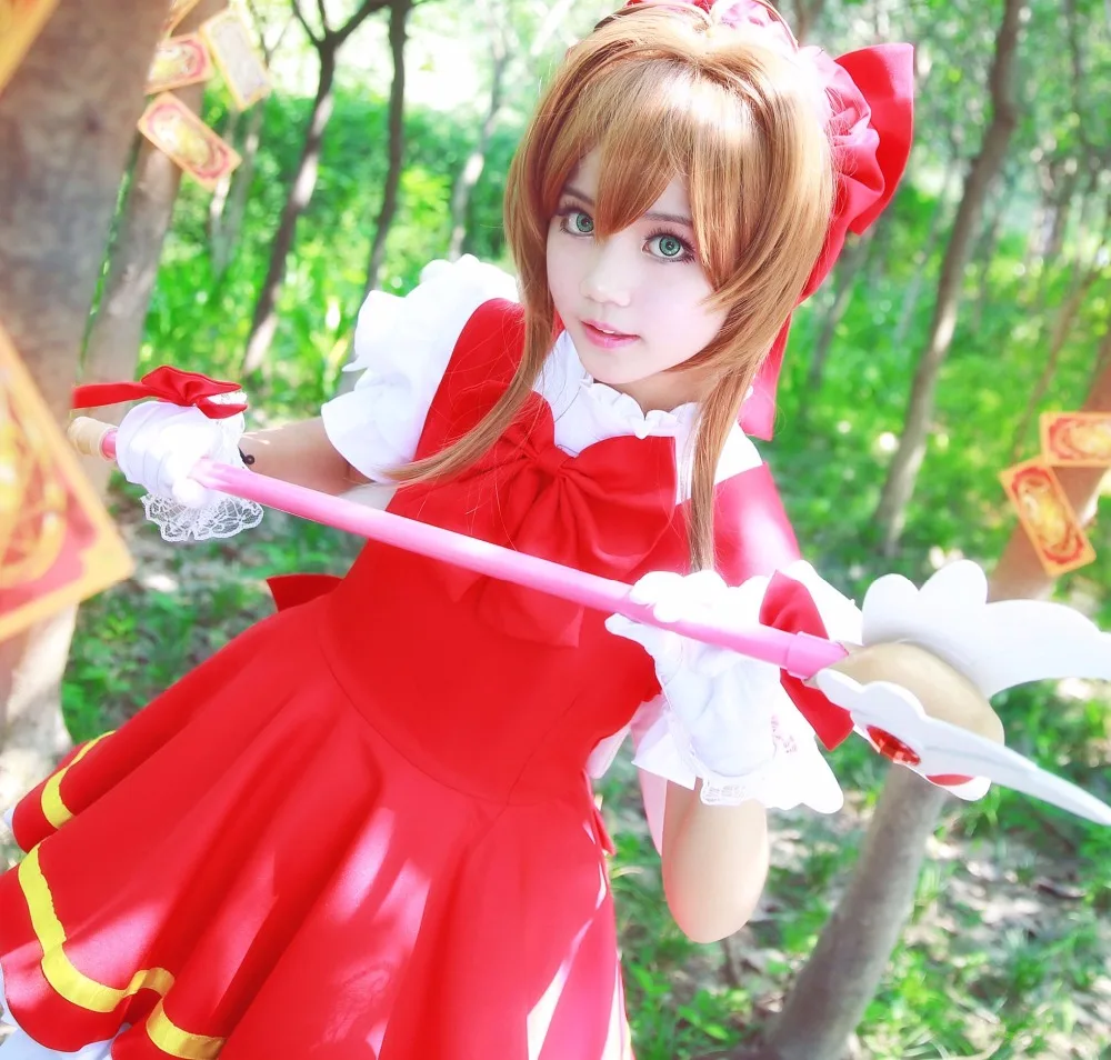 Card Captors Sakura Sakura Kinomoto Cosplay Costume  Custom-Made Suti Free Shipping +Hat+Wings A