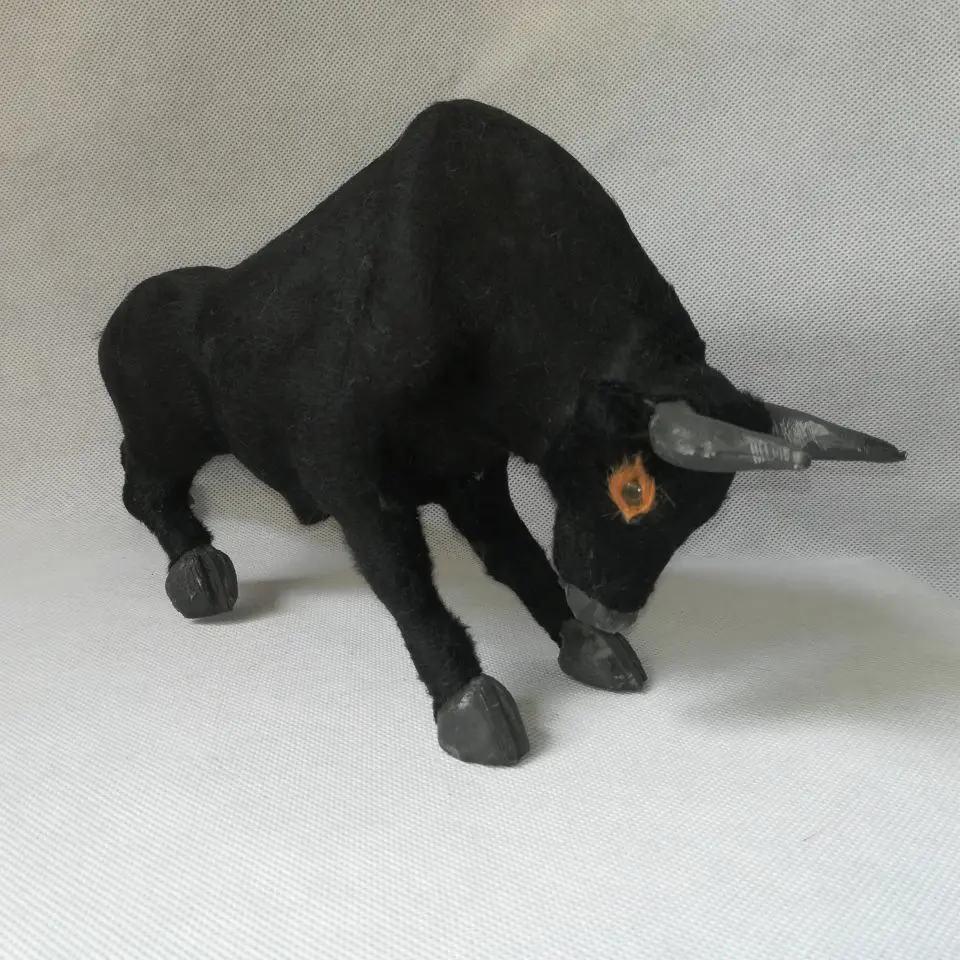 Großes 30x16cm echtes Spielzeug Black Bull Rinder Hartmodell Pelze Kampf Bull Craft Prop, Heimdekoration Geschenk h1362