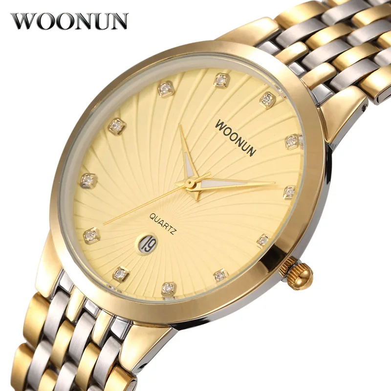 WOONUN Mens Watches Top Brand Luxury Gold Watches Men Thin Case Diamond Watches For Men Gentleman Watch relogio masculino