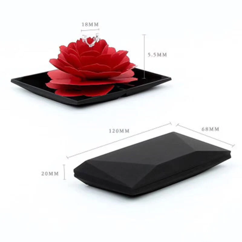 Wedding Marriage Rotating Rose Ring Box Lovely Velvet Wedding Engagement Box For Ring Jewelry Storage Display Gift Box Holder image 4