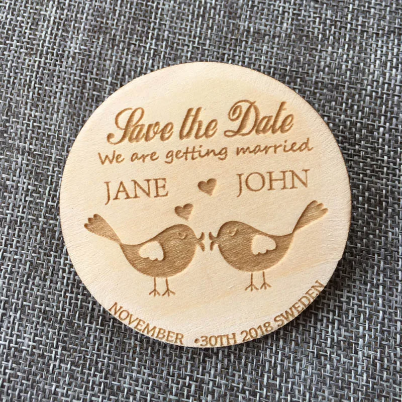 Sweet Birds Save the Date, personalized Wood magnet, Wedding Postcard Laser cut invitation Wedding Decorations