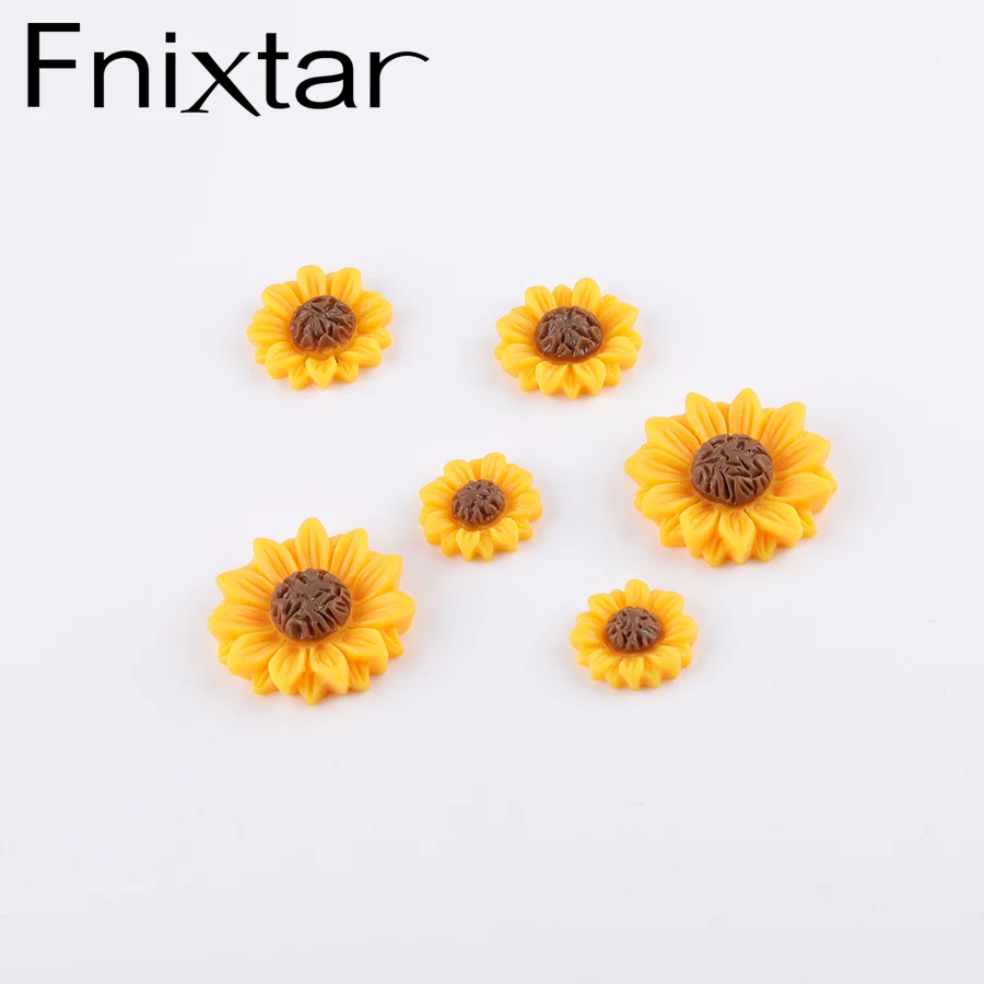 Fnixtar Yellow Color Resin Daisy  SunFlower Cameo Cabochon Pendants Charm For Girls DIY Making 15/18/25mm 300piece/lot