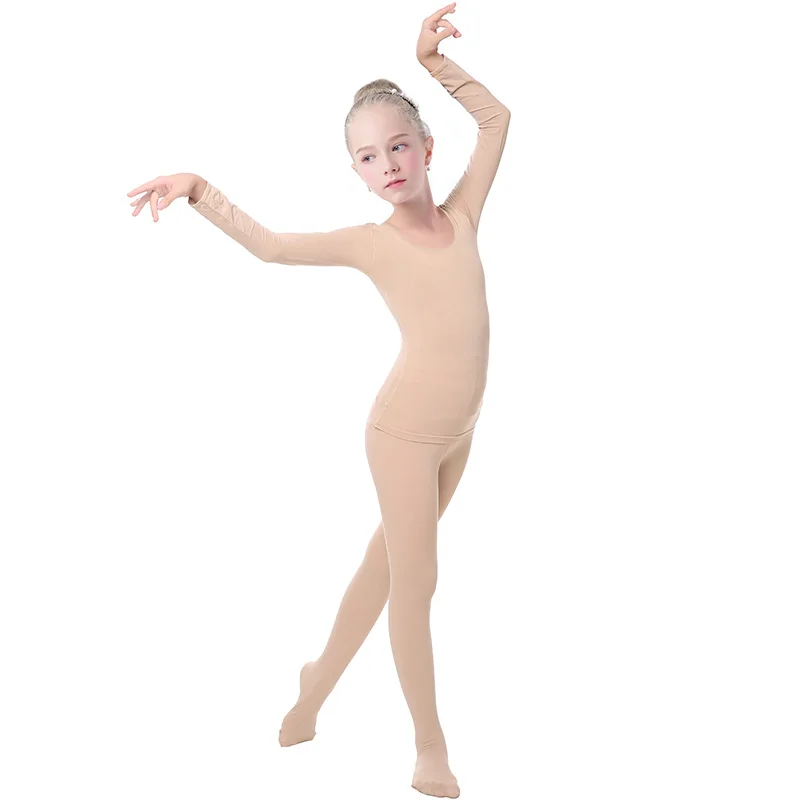 2020 Warm Girls Ballet Underwear Nude Dance Full Bodysuit Tights Thick Ballet Warm Up Stretch Dance Wear For Kids Leotard Sets