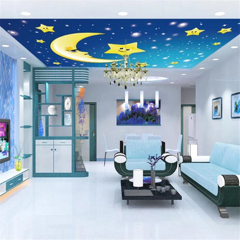 wellyu Custom Wallpapers 3d обои Stereo Photo Mural Vector Cartoon Starry Moon Childhood House Ceiling wallpaper papel de parede