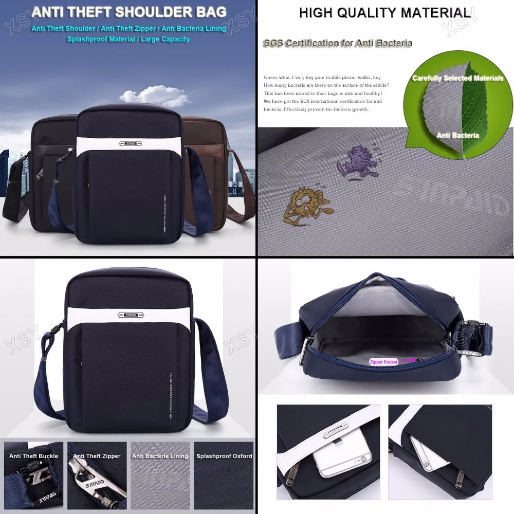 SINPAID New Design Anti Theft Shoulder Bag Waterproof Cross Body Sling Messenger Bag for Men Anti-theft Buckle and Zipper