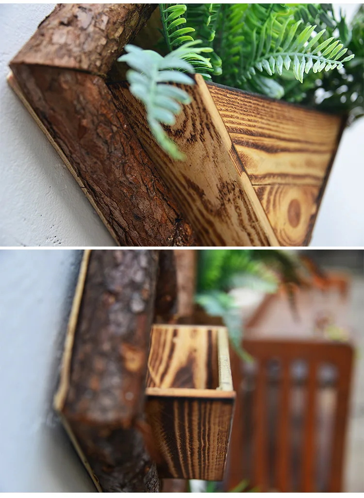 Wall Hanging Flower Pots Wooden Flower Container Wood Ornamental Hanging Baskets Wall Mount Flowerpots Garden Planter