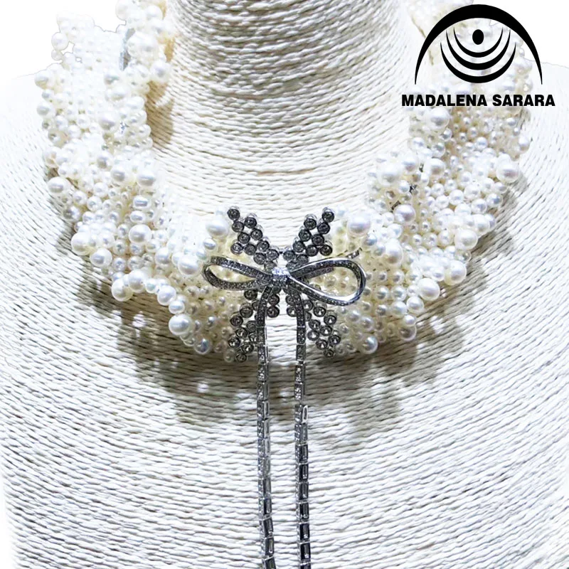 MADALENA SARARA 4-6mm AAA Cultured Freshwater Pearl Handmade Braid Necklace Famous Style Bowknot Clasp 20