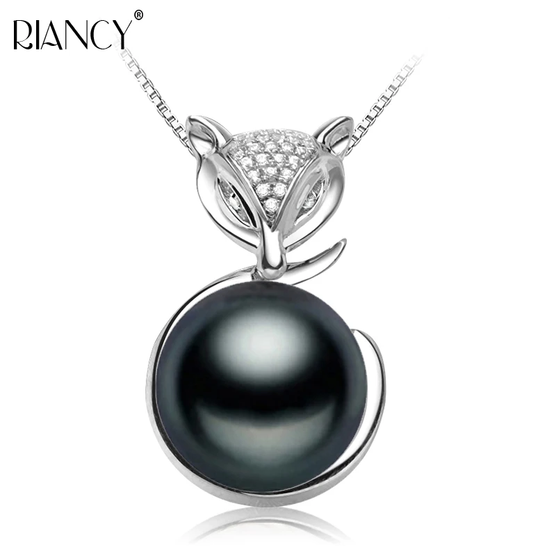 Vintage black natural freshwater pearl pendant, 925 sterling silver 9-10mm pearl mother bridal birthday gift top quality