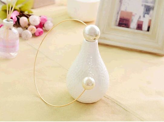 Double Big Simulated Pearl Adjustable Golden Opening Hoop Choker Punk Necklace for Women