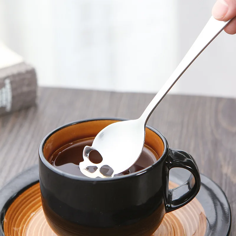 Creative 304 Stainless Steel Skull Coffee Spoon Dessert Tea Sugar Scoop For Home Kitchen Bar Coffee Shop Party Accessories Gift