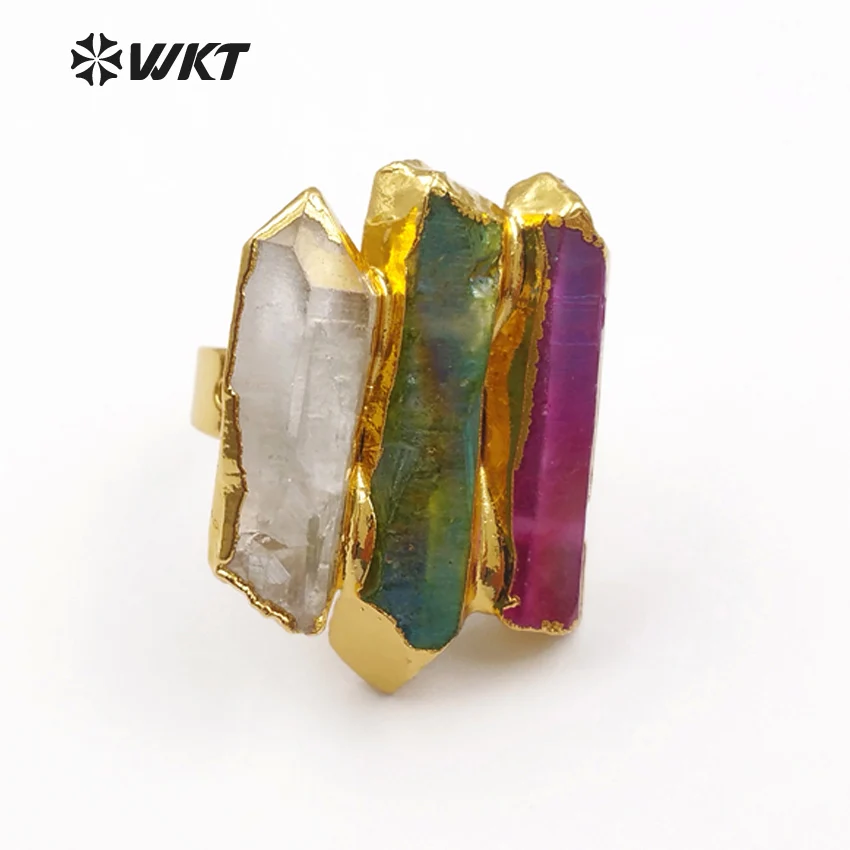 WT-R302 Sepcial Design Colorful Aura Quartz In 18k Gold Plated Ring Special Gift For Her Women Dainty Ring Jewelry