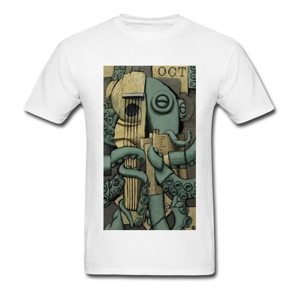 Vintage Octopus Tshirt Man Georges Braque T-shirt Artist Designer T Shirt Guitar Lover Monster Tops Mens Beige Tees Cotton